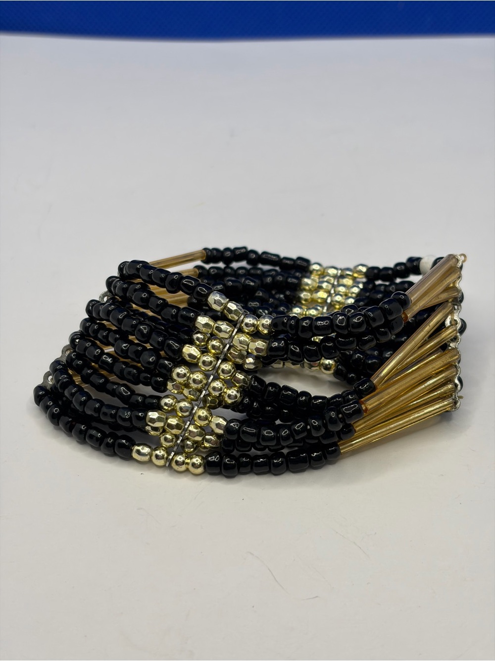 Black & Gold Multi Strand Beaded Statement Cuff Bracelet
